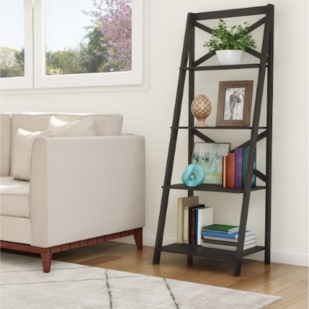 Hastings Home 4 Shelf Ladder Free Standing Wooden Tiered Bookcase and Decorative Shelves (Black) 602581OSY